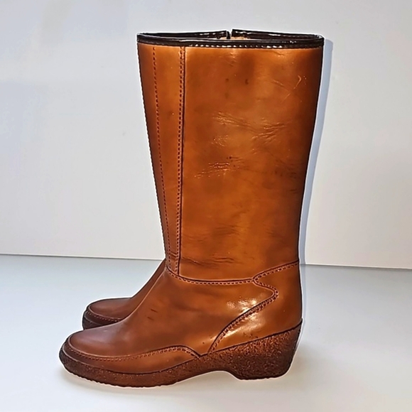 Vintage Sears Rainboots Boots Sherpa Fleece Side Zip Waterproof USA Brown Tan 7 - Picture 7 of 16